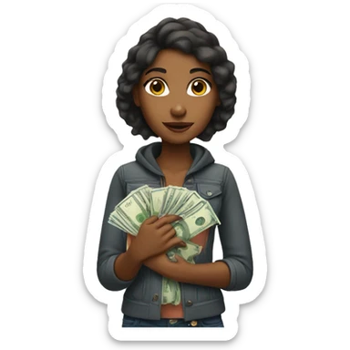 Brown girl holding money sticker