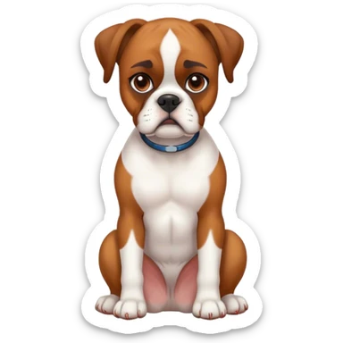 White Boxer American Dog With Brown Face Sitting  sticker