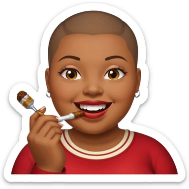 Fat black woman with buzz cut and chewing tobacco sticker