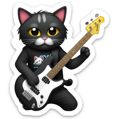 Emo cat rockstar playing bass guitar sticker