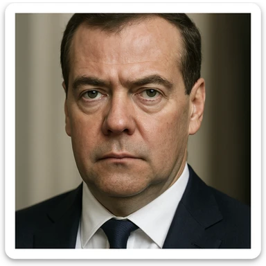 photorealistic, highly detailed portrait of Dmitry Medvedev with a serious expression and realistic facial features, maximum quality sticker