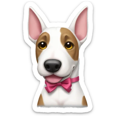 bullterrier with a bow sticker