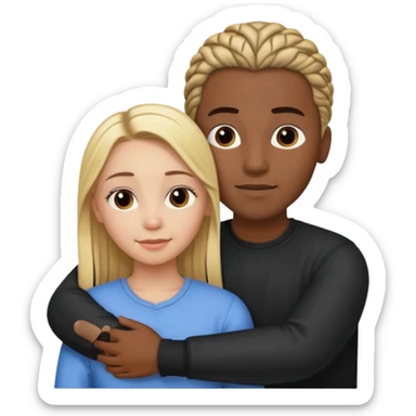 blonde girl with straight hair and medium toned guy with darn brown cornrows hair hugging sticker