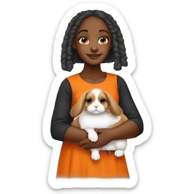 Black Muslim girl holding her cute orange holland lop sticker