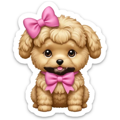 Golden maltipoo dog with pink bow k bow that is very poise sticker