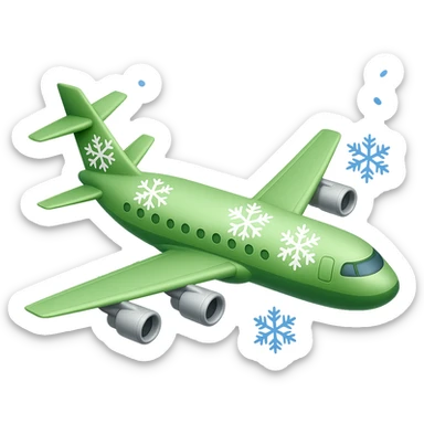 Make the airplane light green, keep the snow, and have no background. The style should maintain the original look with a transparent background. sticker