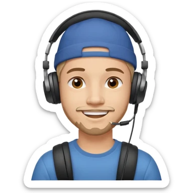 Only the head of a young guy smiling with headphones in his ears and a cap on his head turned back. sticker