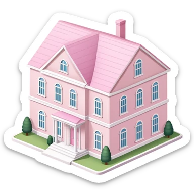Light pink sorority house mansion, southern, isometric dollhouse-style, realistic sticker