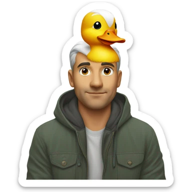 Duck sitting on mans head sticker