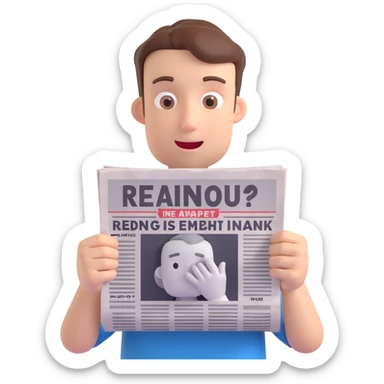 a person holding a newspaper up to their face as if reading, only hands and newspaper visible, 3d animation style sticker