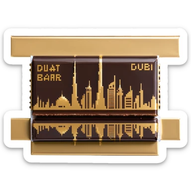 luxurious chocolate bar with Dubai skyline in gold sticker
