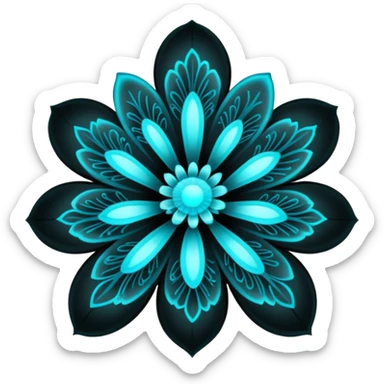 black bioluminescent transparent bio-luminescent flower with cyan glowing patterns  sticker