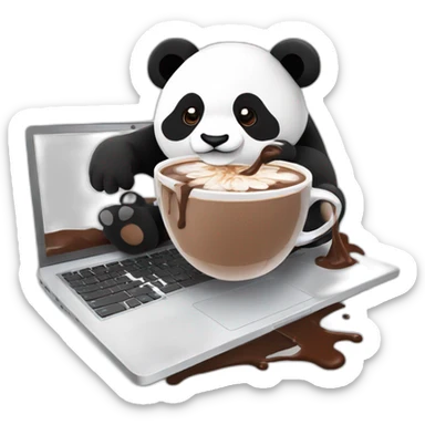 hot chocolate spilt on pandas laptop sticker