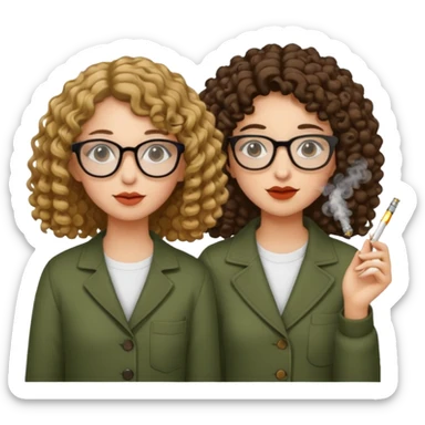 Two girls smoking weed, only one with curly hair and glasses, the other one with straight hair and no glasses, smoking weed sticker
