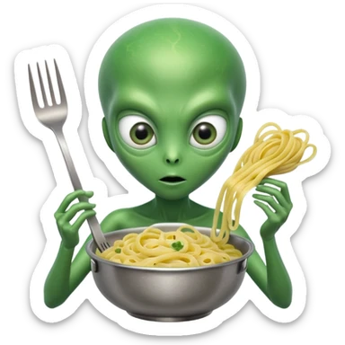 alien holding pasta sticker