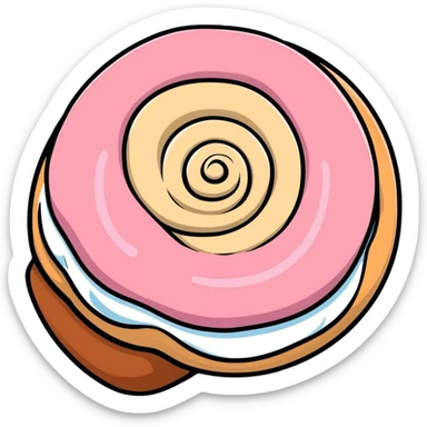 coquette style cinnamon roll with pink frosting seen from top view sticker