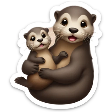 otter holding a baby otter sticker