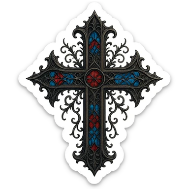 gothic cross, intricate, dark, ornate, stained glass details sticker