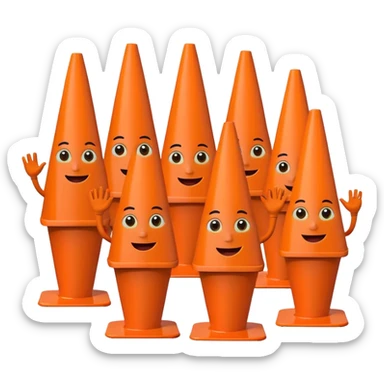 100 traffic cones with limbs and faces sticker