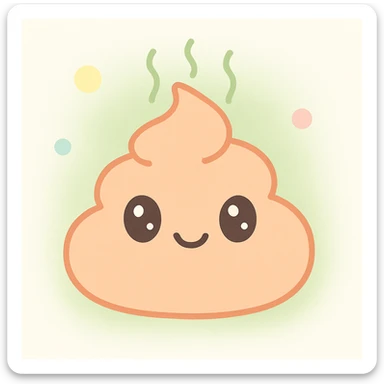 Make a kawaii style poop emoji look stinky by adding green stink lines and a slight haze around it, while keeping the cute smiling face and pastel colors intact. sticker