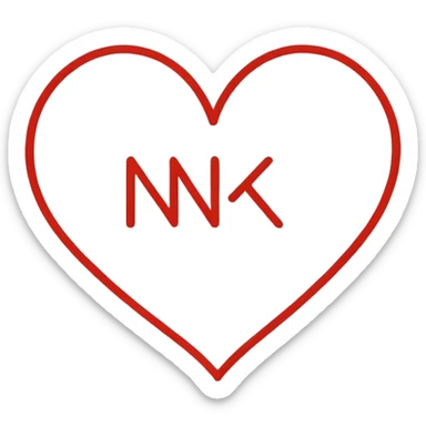 Minimalist illustration of a heart drawn with a single continuous line Integrated into the heart’s line, the letters ‘N’ and ‘K’ appear subtly, as part of the drawing itself sticker