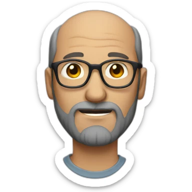 middle-aged man with thinning hai with glasses beard sticker