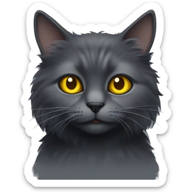 Fluffy dark grey cat with yellow eyes sticker
