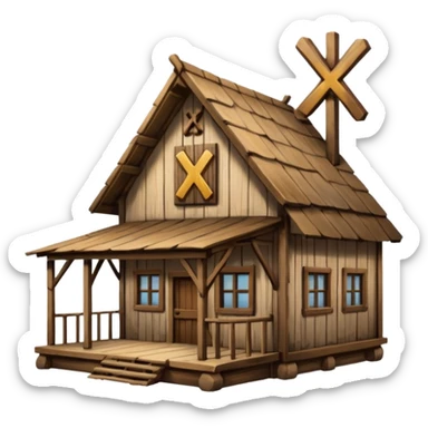 an inn with a big X on it sticker