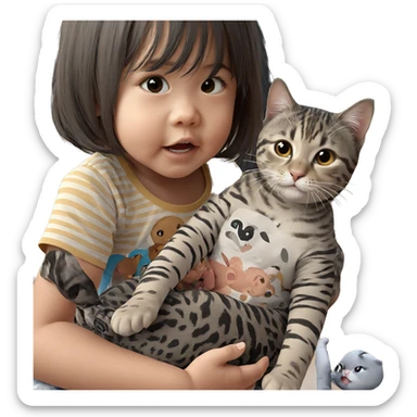girl holding cat indoors sticker