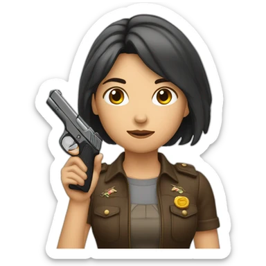 Une femme brune qui tient un pistolet sticker