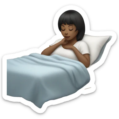 Woman pale skin black hair with bangs sleeping in bed sticker