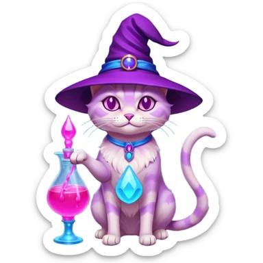 Purple witch cat full body with pink potion neon  and blue potion neon sticker