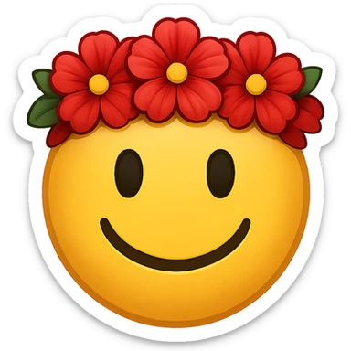 yellow face with red flower crown emoji, digital illustration, remove background sticker