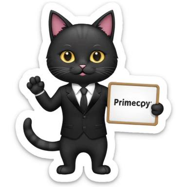 Cat in a black suit holding a sign with the inscription "PrimeCopy" sticker