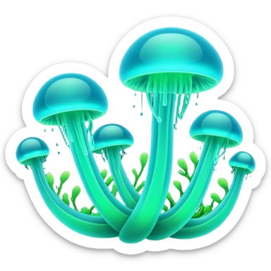 3D render of Plankton Wave, bioluminescent deep sea style, glowing neon blue and green lights, dark background to contrast the glow, translucent organic textures. sticker