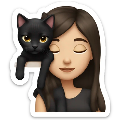 Girl brunette with black cat sleeping  sticker