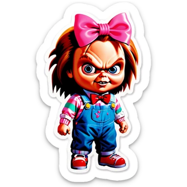 Chucky with a pink bow  sticker