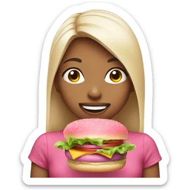 A girl eating a pink burger  sticker