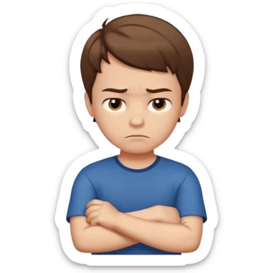 boy frowning with arms folded sticker
