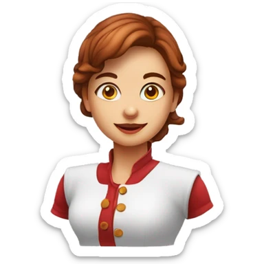 Menina ruiva, olhos castanhos com avental vermelho e um geladinho na mão sticker