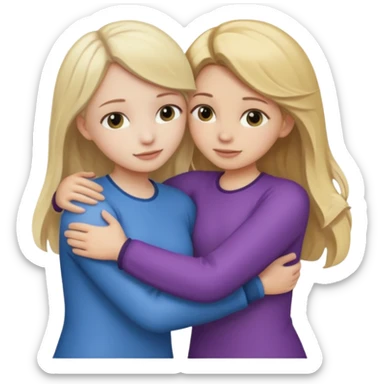 two girls who hug eachother. one has dark blonde hair and very pale skin, other has fair skin and blonde hair sticker
