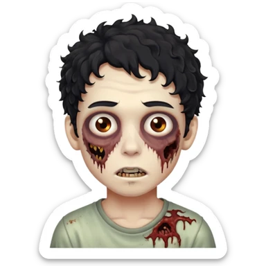 menino com cabelo cacheado e olhos marrons, com aparencia de zumbi sticker