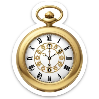 vintage gold pocket watch, round, ornate details, classic, minimal, no text sticker