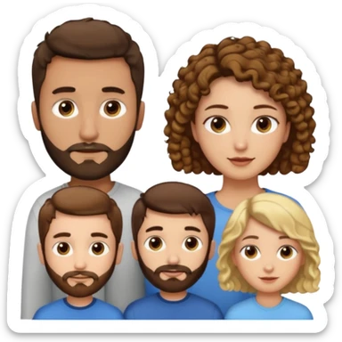 Gars cheveux bruns courts et barbe très courte, un gars avec cheveux bruns courts et barbe très courte, 1 fille cheveux bruns longs frisés, 1 fille cheveux longs blonds plats sticker