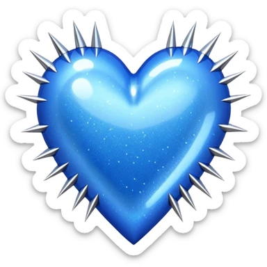 blue glittery heart with chrome spikes sticker