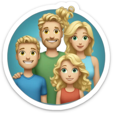A family with a blond white green eyed girl (the mother) a white guy with huge jawline and blue eyes, curly blond hair (the father), Two twin 10 years old boys  sticker