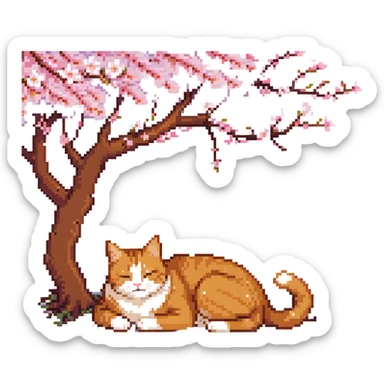 A ginger cat sleeping under the cherry blossoms sticker
