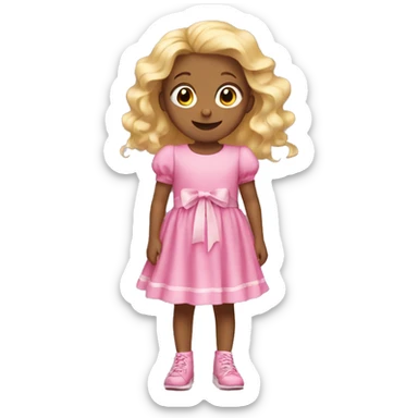 little girl with blonde hair then wears a pink dress with ribbons   sticker