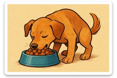 a dog eating dog food, style 1 sticker