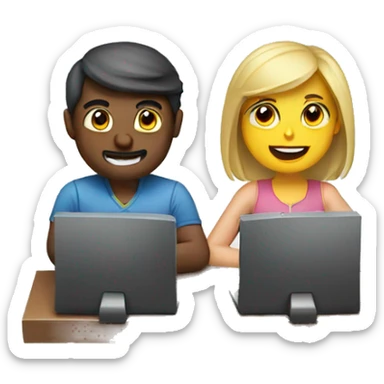 A couple playing computer game  sticker